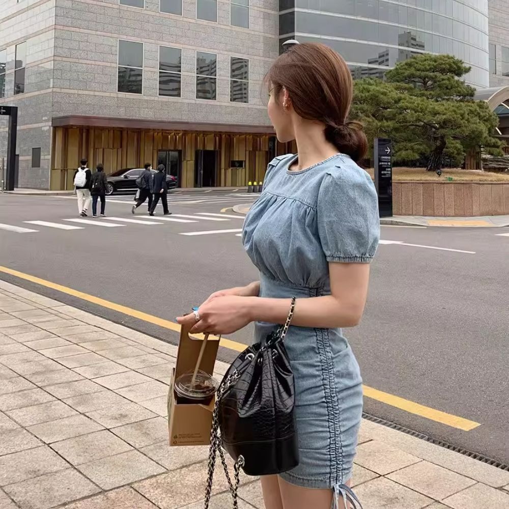 ♛ROSEMAYR♛廠商寄賣-韓版水洗做舊牛仔甜美小性感包臀連身裙-細節圖6