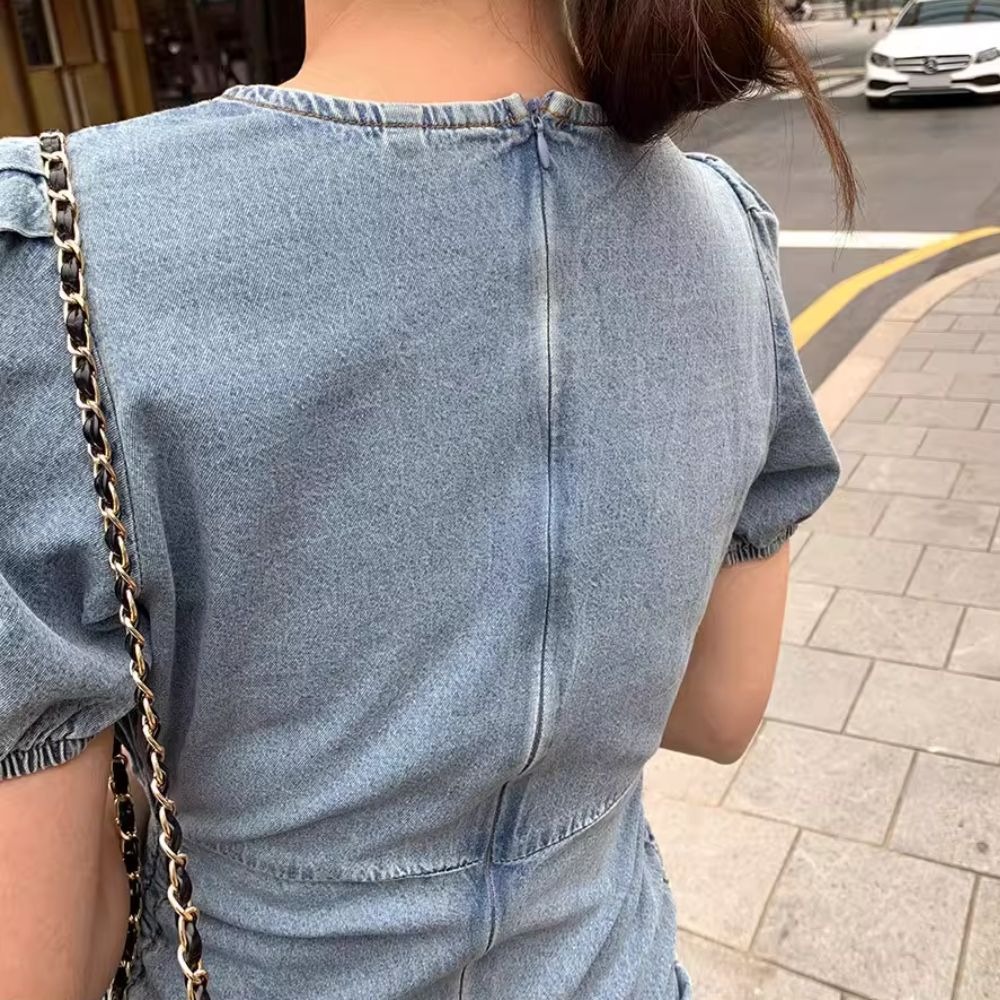 ♛ROSEMAYR♛廠商寄賣-韓版水洗做舊牛仔甜美小性感包臀連身裙-細節圖7