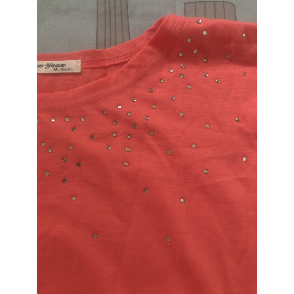 ♛ROSEMAYR♛廠商寄賣-A02-008-鑲鑽粉橘短袖上衣-細節圖3