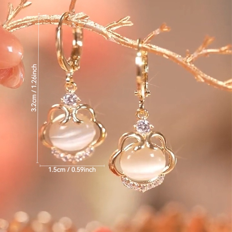 ♛ROSEMAYR♛[預購款] 設計感滿滿仿貓眼石如意鎖耳釦耳環-細節圖6