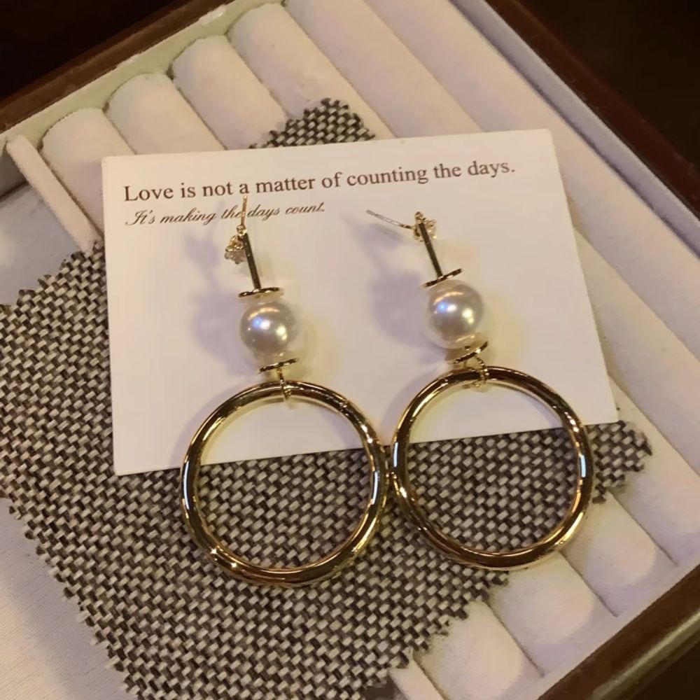 ♛ROSEMAYR♛[預購款] S925銀針 韓系酷辣風仿珍珠吊墜圓圈耳環-細節圖6