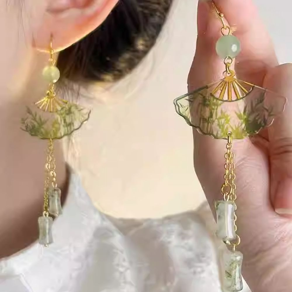 ♛ROSEMAYR♛[預購款] 新中式青竹/黑竹摺扇耳環-細節圖2