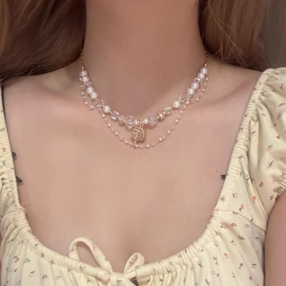 ♛ROSEMAYR♛[預購款] 法式輕奢雙層珍珠水晶愛心項鏈/鎖骨鏈-細節圖3