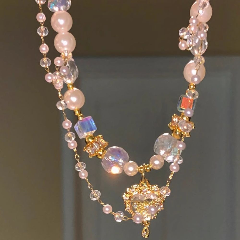 ♛ROSEMAYR♛[預購款] 法式輕奢雙層珍珠水晶愛心項鏈/鎖骨鏈-細節圖7