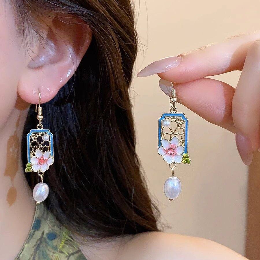 ♛ROSEMAYR♛[預購款] 新中式鏤空滴釉珍珠花朵耳環-細節圖6