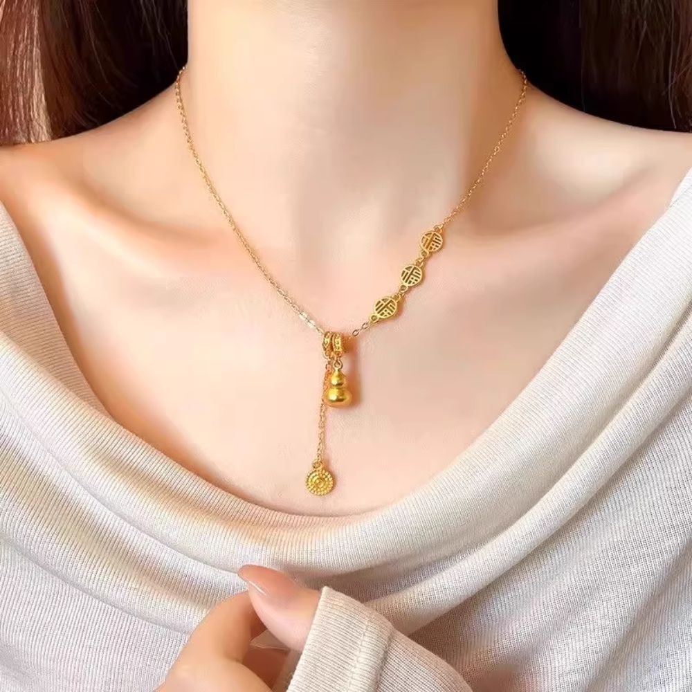 ♛ROSEMAYR♛[預購款] 新中式金色福字葫蘆項鏈-細節圖2