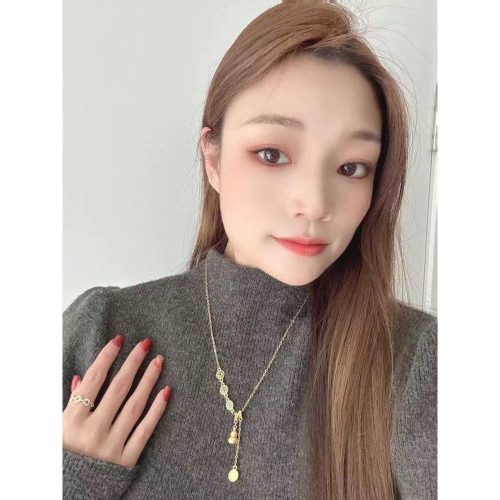 ♛ROSEMAYR♛[預購款] 新中式金色福字葫蘆項鏈-細節圖6