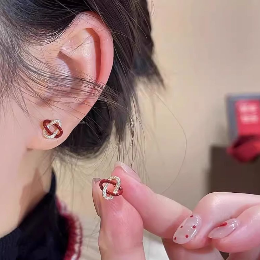 ♛ROSEMAYR♛[預購款] S925銀針 韓版甜系名媛閃鑽同心結耳環-細節圖2