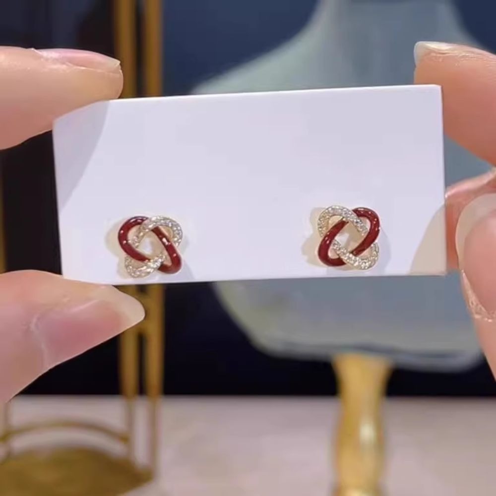 ♛ROSEMAYR♛[預購款] S925銀針 韓版甜系名媛閃鑽同心結耳環-細節圖4