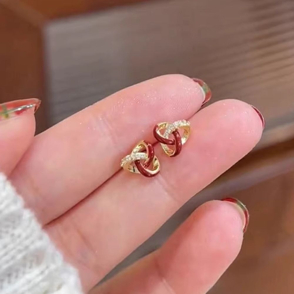 ♛ROSEMAYR♛[預購款] S925銀針 韓版甜系名媛閃鑽同心結耳環-細節圖5