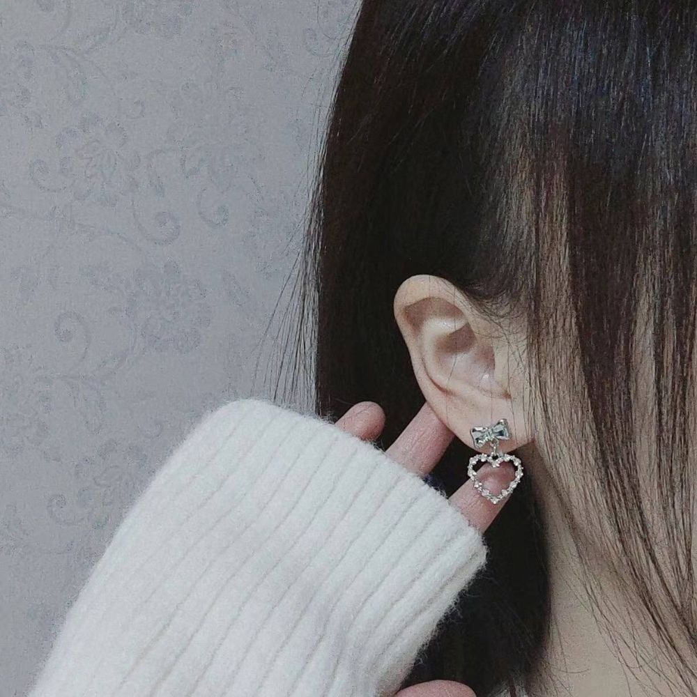 ♛ROSEMAYR♛ S925銀針 韓系溫柔甜美千金 蝴蝶結愛心吊墜耳環-細節圖4