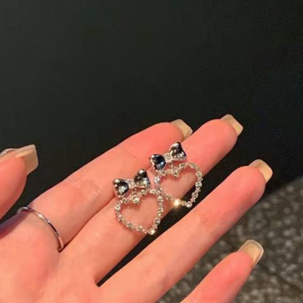 ♛ROSEMAYR♛ S925銀針 韓系溫柔甜美千金 蝴蝶結愛心吊墜耳環-細節圖5