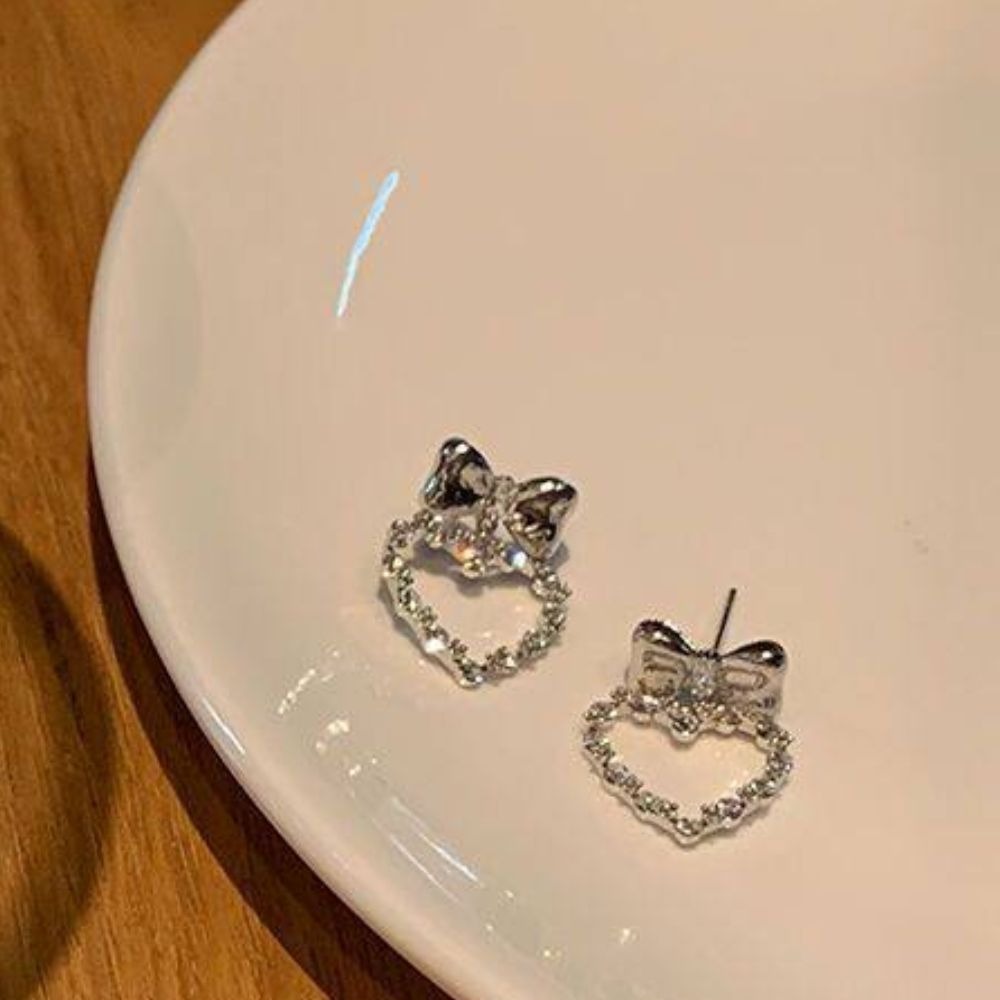 ♛ROSEMAYR♛ S925銀針 韓系溫柔甜美千金 蝴蝶結愛心吊墜耳環-細節圖6