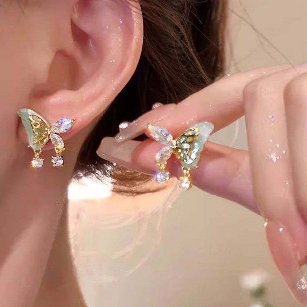 ♛ROSEMAYR♛ S925銀針 新中式莊周夢蝶 蝴蝶鋯石耳環-細節圖4