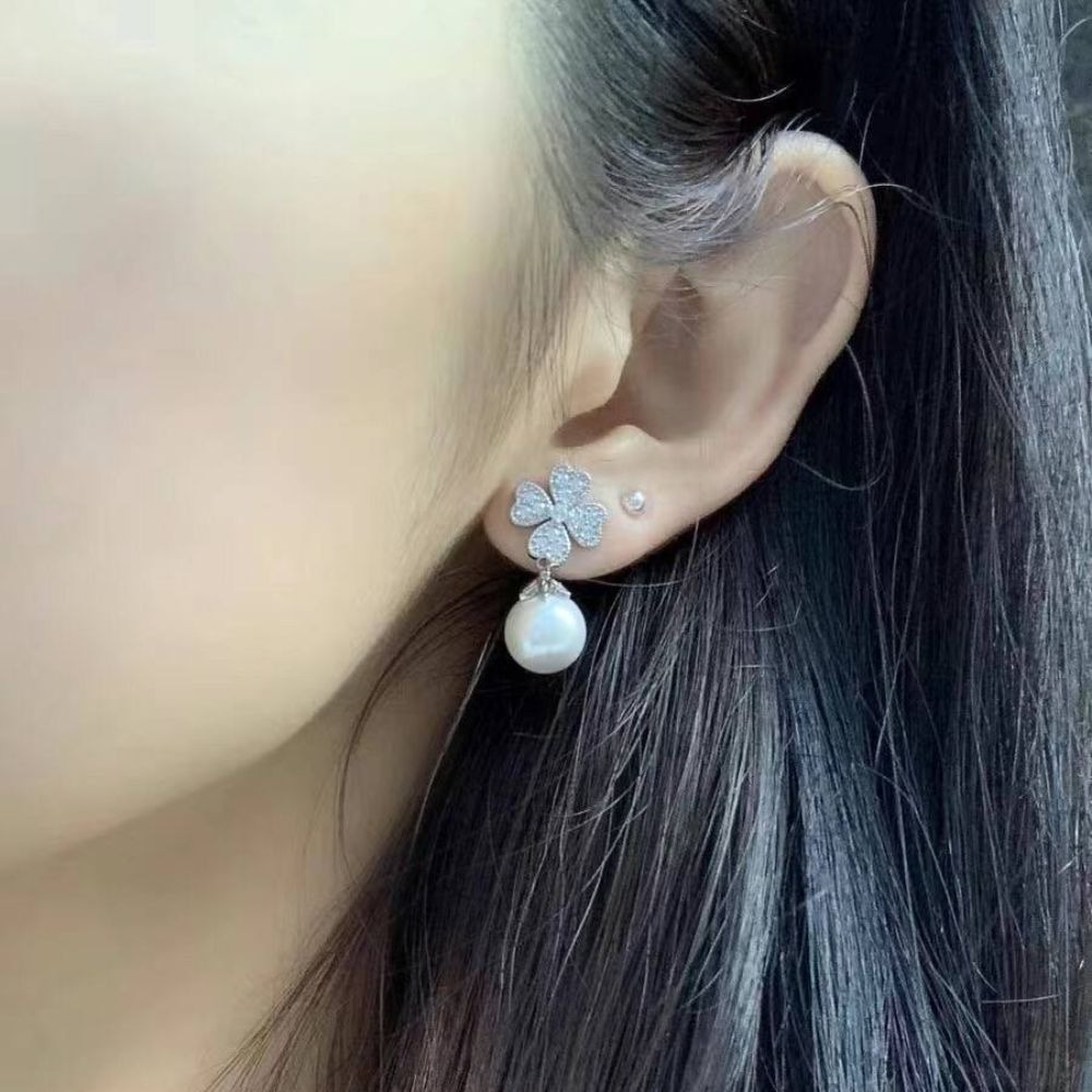 ♛ROSEMAYR♛ S925銀針 法式輕奢名媛 四葉草鋯石珍珠耳環-細節圖6