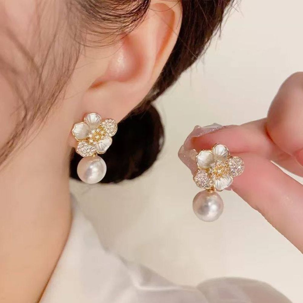 ♛ROSEMAYR♛ S925銀針 法式清奢感 優雅山茶花珍珠耳環-細節圖5