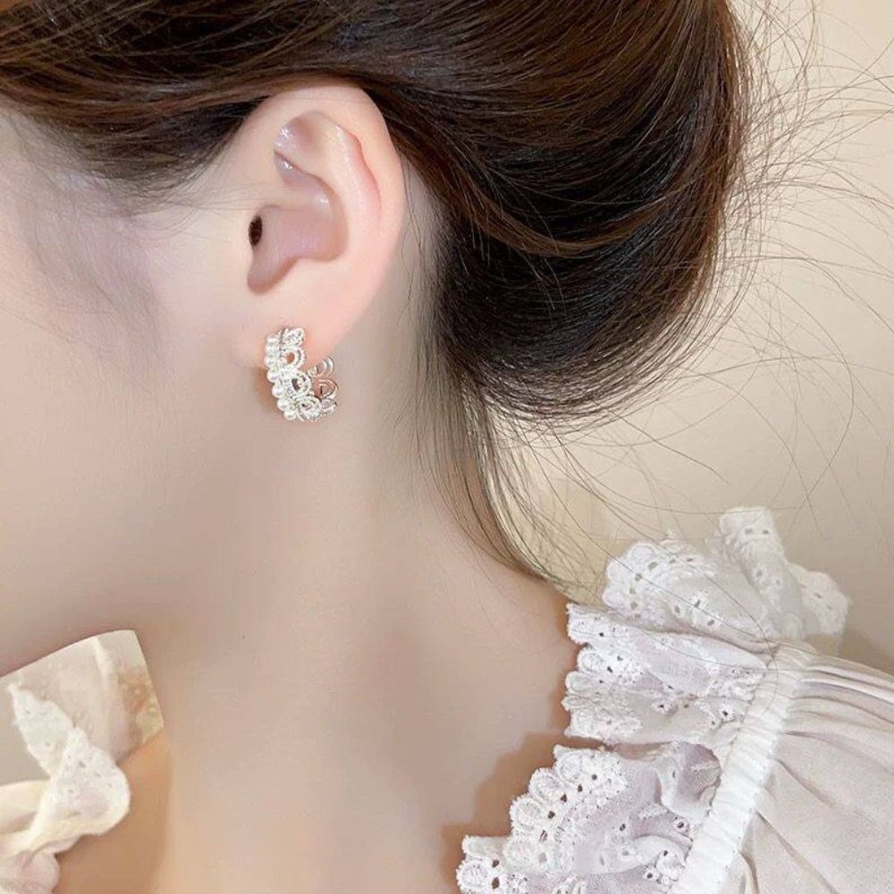 ♛ROSEMAYR♛ S925銀針 法式貴族 蕾絲邊珍珠皇冠耳環-細節圖4