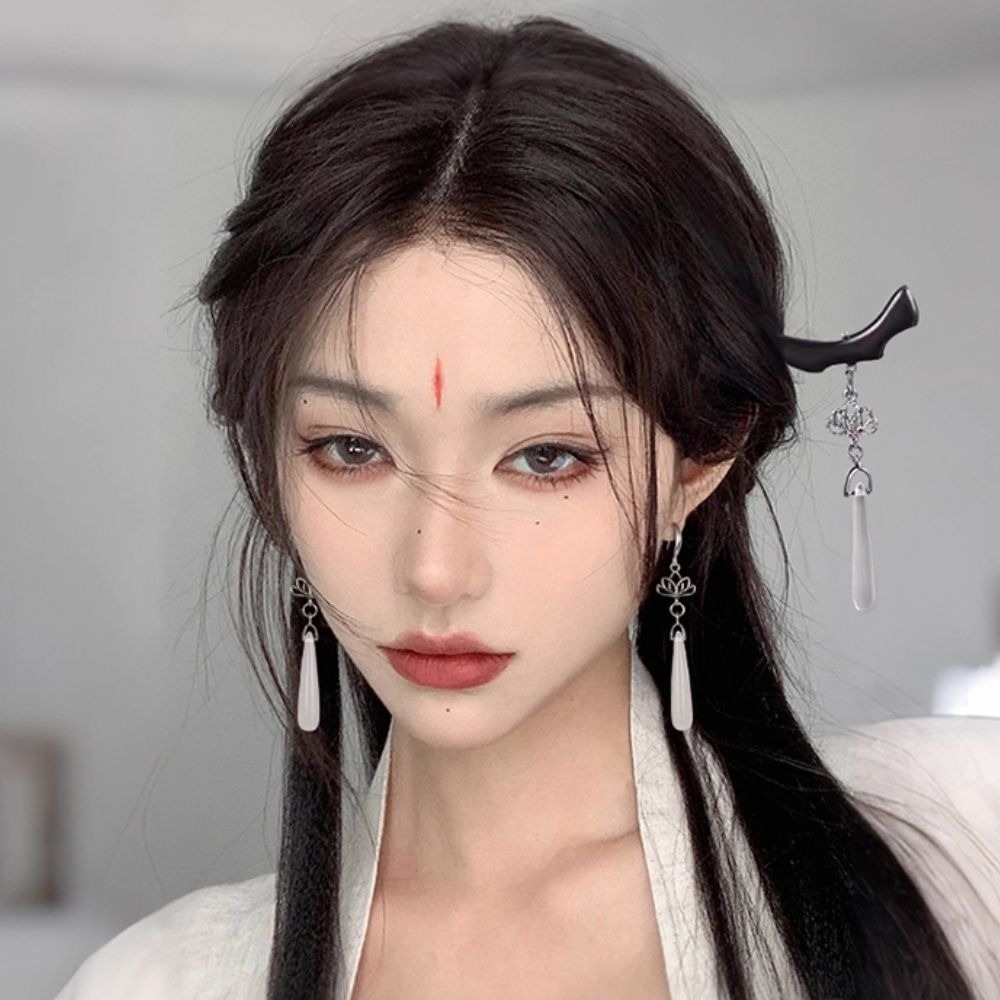 ♛ROSEMAYR♛ S925銀針 新中式清冷感 蓮花水滴吊墜耳環-細節圖2