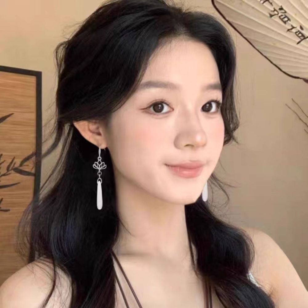 ♛ROSEMAYR♛ S925銀針 新中式清冷感 蓮花水滴吊墜耳環-細節圖4