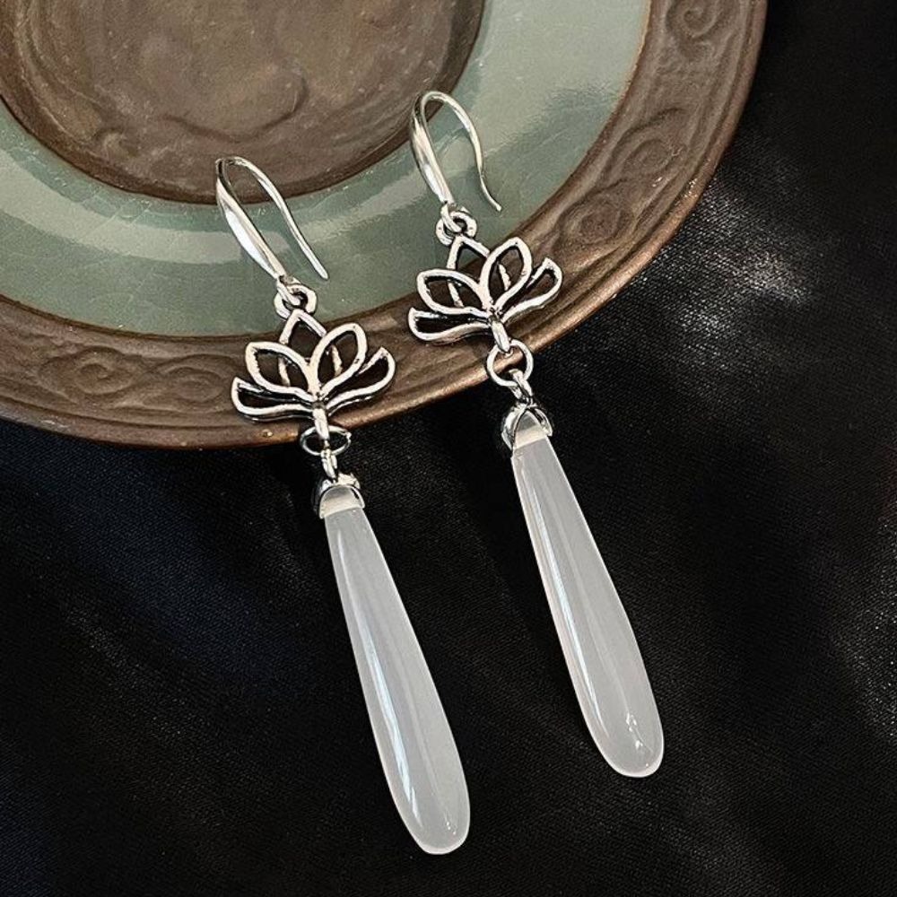 ♛ROSEMAYR♛ S925銀針 新中式清冷感 蓮花水滴吊墜耳環-細節圖7
