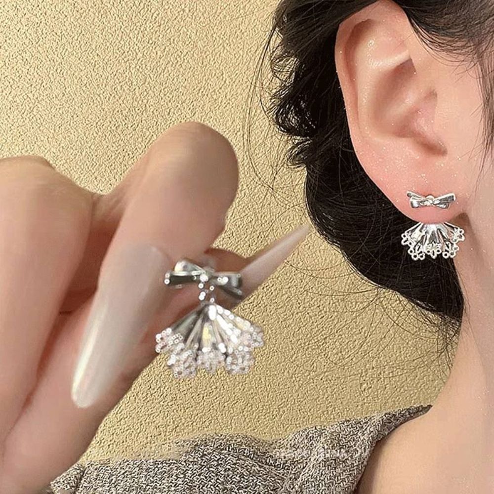 ♛ROSEMAYR♛ S925銀針 韓系甜酷風 蝴蝶結扇形蕾絲耳環-細節圖5