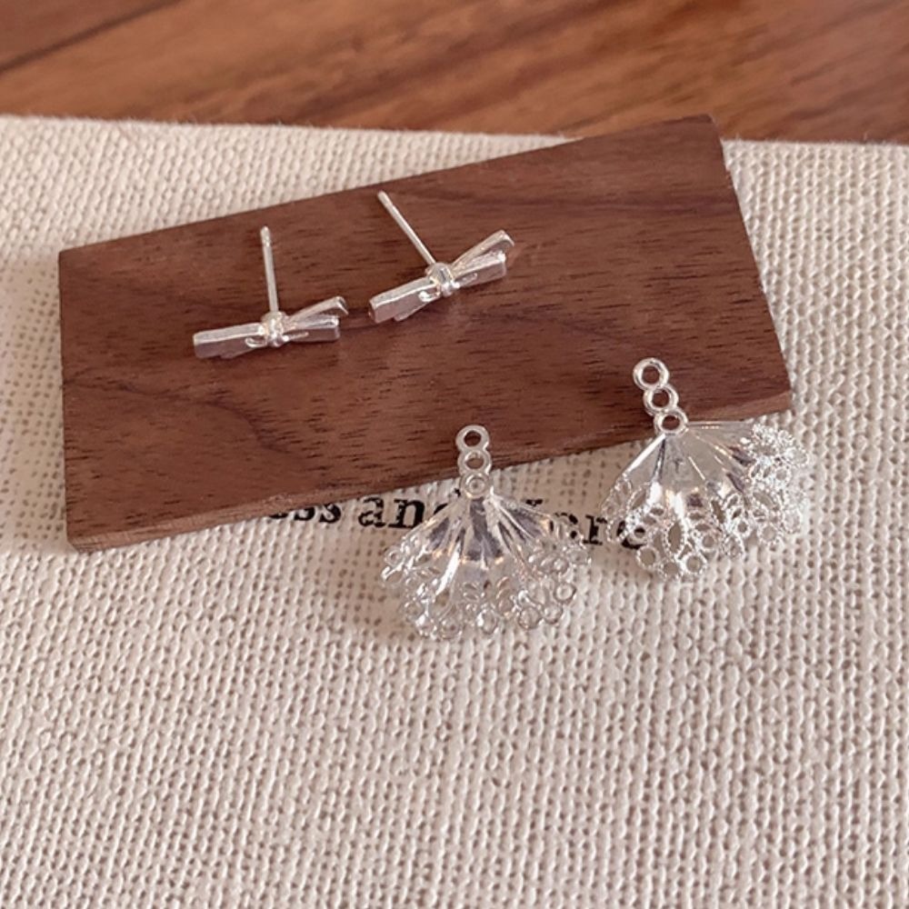 ♛ROSEMAYR♛ S925銀針 韓系甜酷風 蝴蝶結扇形蕾絲耳環-細節圖7