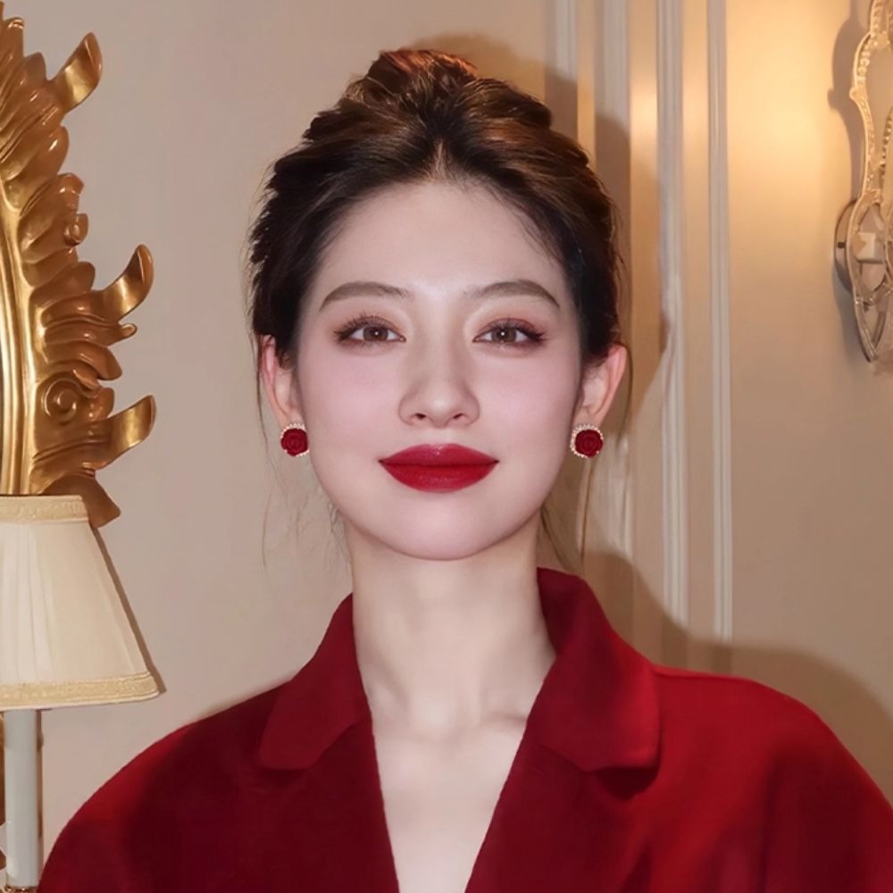 ♛ROSEMAYR♛ S925銀針 法式復古 安可花紅珍珠玫瑰花朵耳環-細節圖4