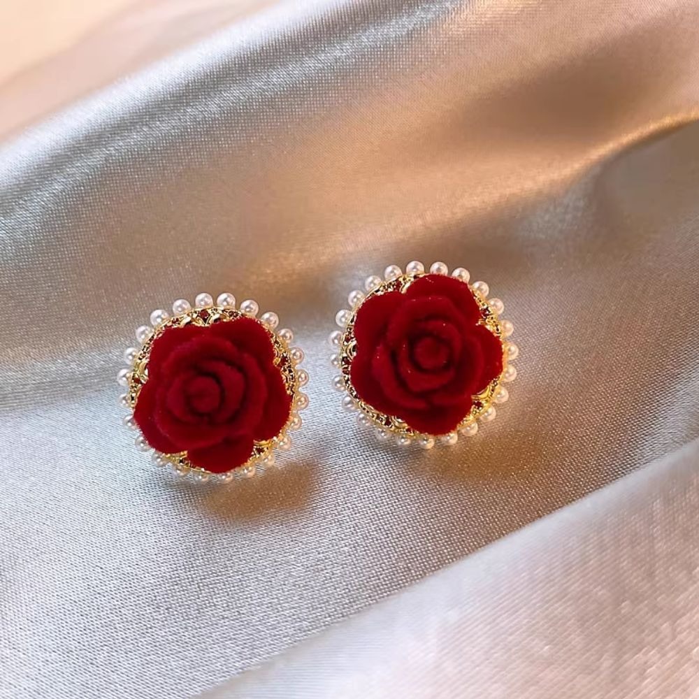 ♛ROSEMAYR♛ S925銀針 法式復古 安可花紅珍珠玫瑰花朵耳環-細節圖7