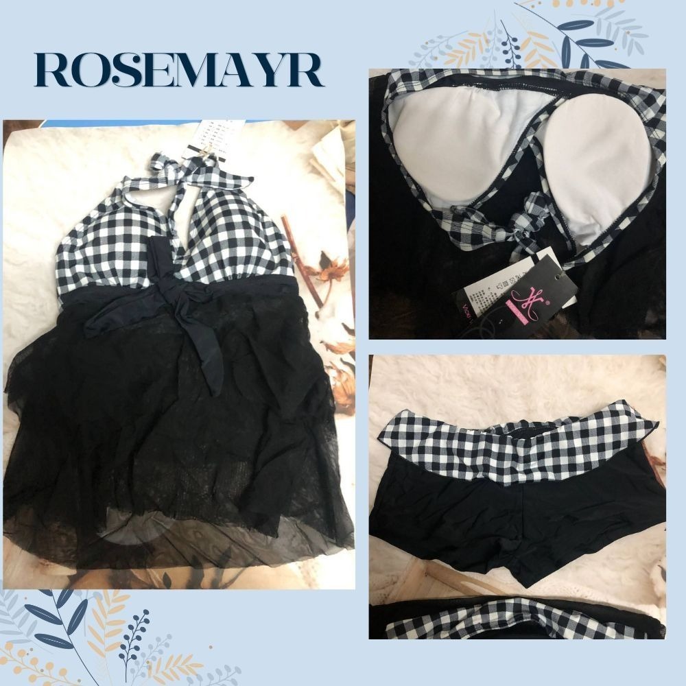 ♛ROSEMAYR♛廠商寄賣-黑白格拼接網紗兩件式泳裝 L碼-細節圖2