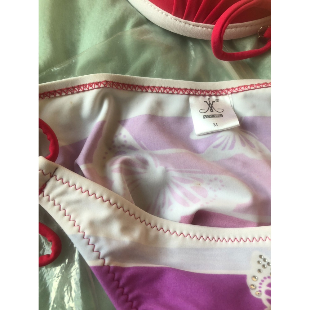♛ROSEMAYR♛廠商寄賣-閃鑽蝴蝶結印花兩件式綁帶泳衣 M碼  瑕疵品-細節圖4