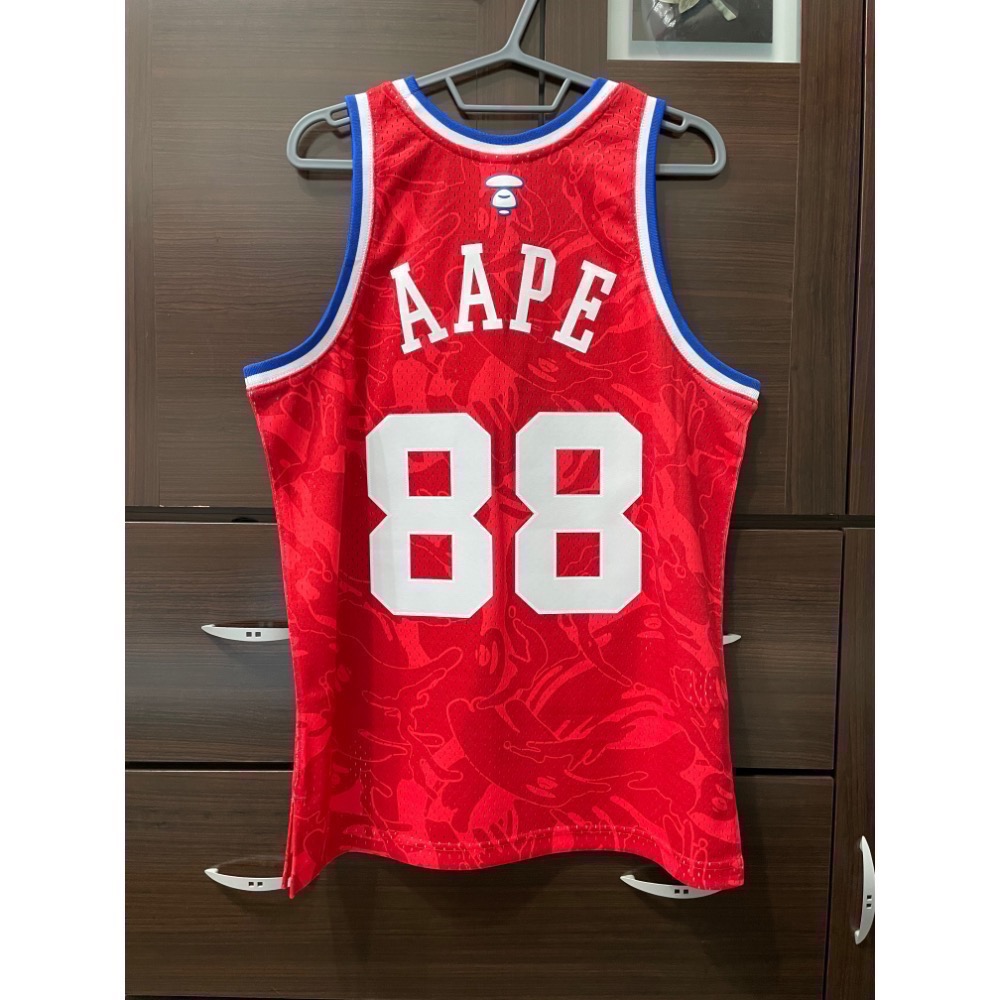 MITCHELL & NESS  M&N NBA AAPE 聯名款 All Star 明星賽 猿人 紅迷彩 球衣 M號-細節圖2