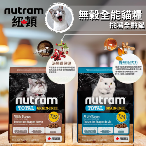 紐頓 NUTRAM 無榖全能貓糧 1.13 公斤/ 5.4 公斤 挑嘴全齡貓 貓糧 貓飼料《Mr.WangMeow》