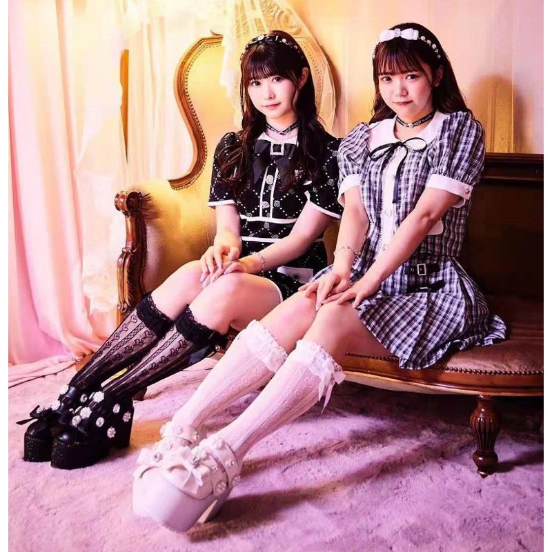 現貨+預購*地雷系量產型蕾絲中筒襪 日系 黑粉 蘿莉塔 萌系 軟妹 花邊襪 長筒襪 lolita 水色 可愛 襪子-細節圖5