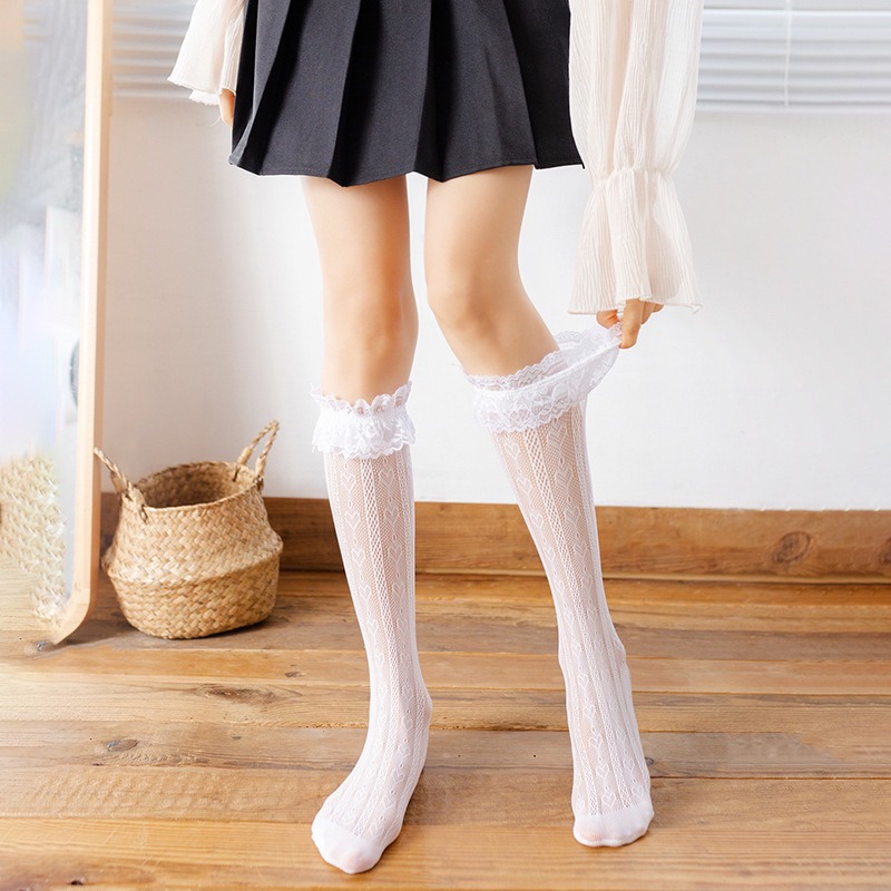 現貨+預購*地雷系量產型蕾絲中筒襪 日系 黑粉 蘿莉塔 萌系 軟妹 花邊襪 長筒襪 lolita 水色 可愛 襪子-細節圖6