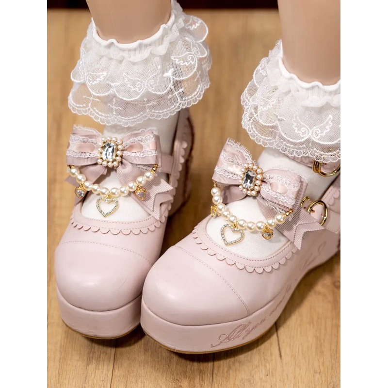 預購*地雷系量產型華麗珍珠鏈條蕾絲愛心水鑽髮夾 對夾 蕾蕾 設計感 日系 亞文化 可愛 飾品 鞋夾 頭飾-細節圖2