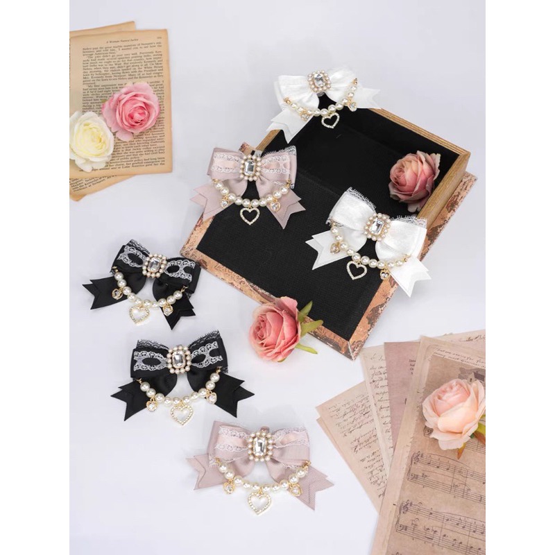 預購*地雷系量產型華麗珍珠鏈條蕾絲愛心水鑽髮夾 對夾 蕾蕾 設計感 日系 亞文化 可愛 飾品 鞋夾 頭飾-細節圖3