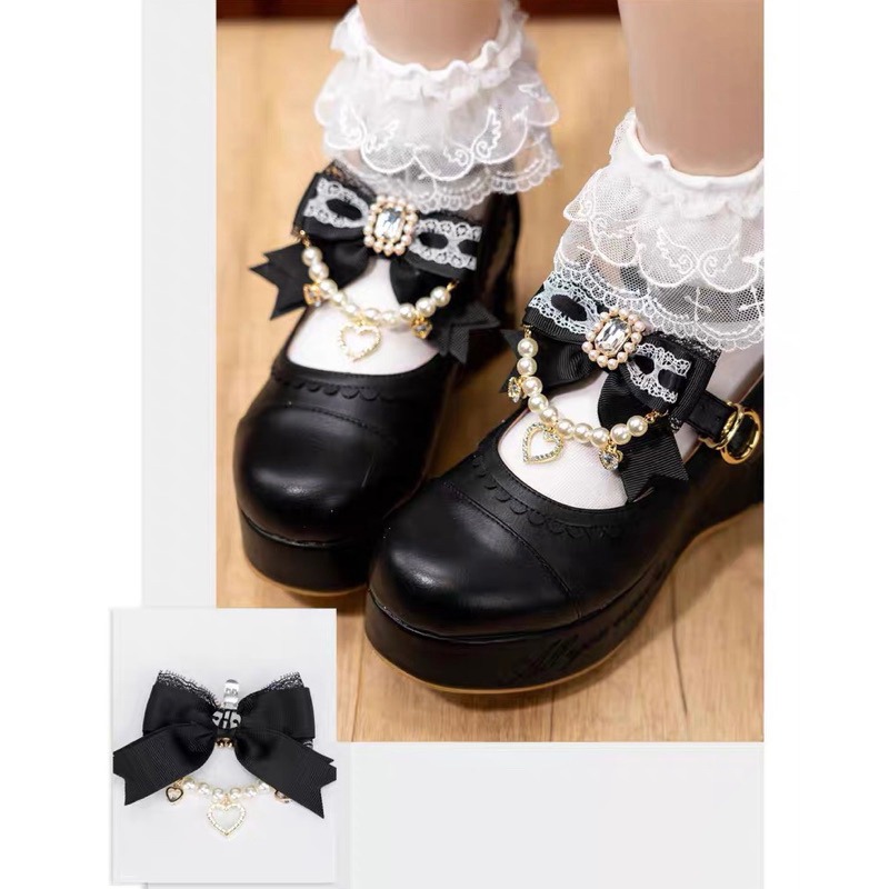 預購*地雷系量產型華麗珍珠鏈條蕾絲愛心水鑽髮夾 對夾 蕾蕾 設計感 日系 亞文化 可愛 飾品 鞋夾 頭飾-細節圖5