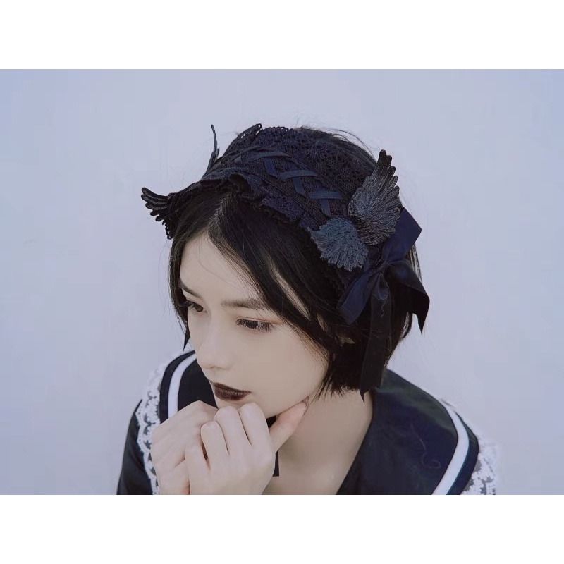 現貨+預購*lolita 蘿莉塔暗黑翅膀蕾絲蝴蝶結髮帶 地雷系 軟妹 硬妹  少女 甜美 頭飾 髮飾 萬聖節 聖誕節-細節圖5