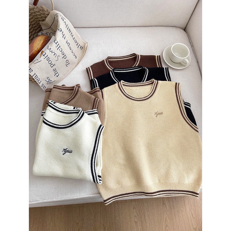 現貨+預購*美式學院風設計感刺繡拼色毛線背心 長袖polo 領襯衫 學院風 日系 設計感 復古 文藝 少女 套裝 上衣-細節圖3