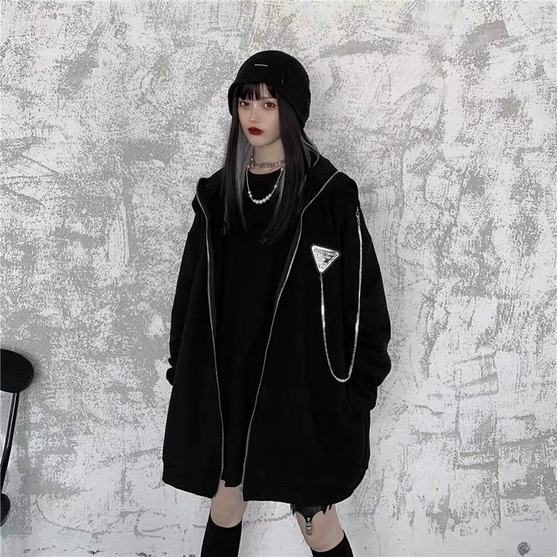 《現貨+預購》個性暗黑哥德地雷系秋冬兔耳加絨加厚連帽長袖衛衣 設計感 硬妹  亞文化 少女 龐克 街頭 原宿風  寬鬆-細節圖4