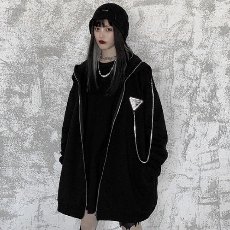 《現貨+預購》個性暗黑哥德地雷系秋冬兔耳加絨加厚連帽長袖衛衣 設計感 硬妹  亞文化 少女 龐克 街頭 原宿風  寬鬆-細節圖8