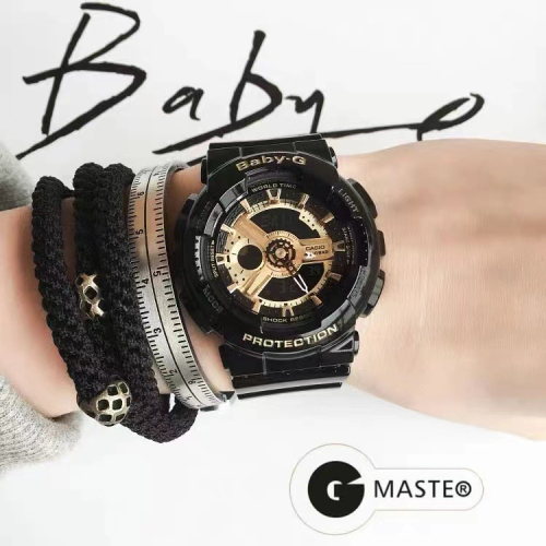 Casio卡西歐手錶女款 BABY-G少女時代同款 黑金配色 BA-110-1A 原單日本機芯，性能穩定