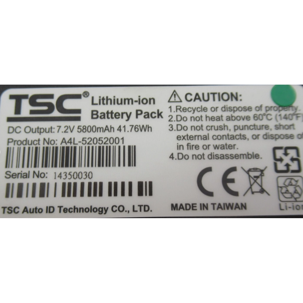 TSC Alpha-4L⭐️7.2V 5800Ah 41.76Wh 98-0520040-00LF⭐️智慧型鋰電池-規格圖7