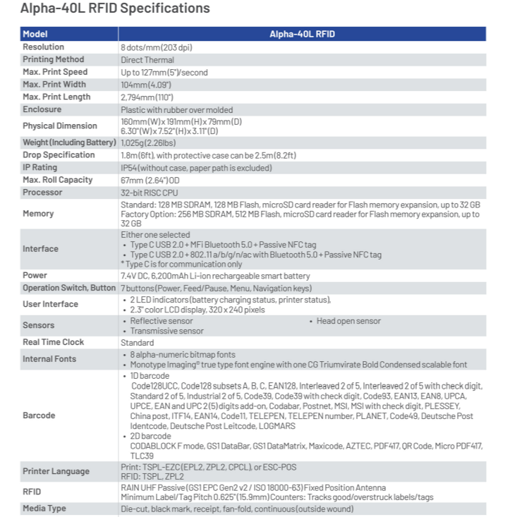 TSC Alpha-40L⭐️4吋行動UHF RFID條碼標籤機wifi BT iOS⭐全新品原裝-細節圖5
