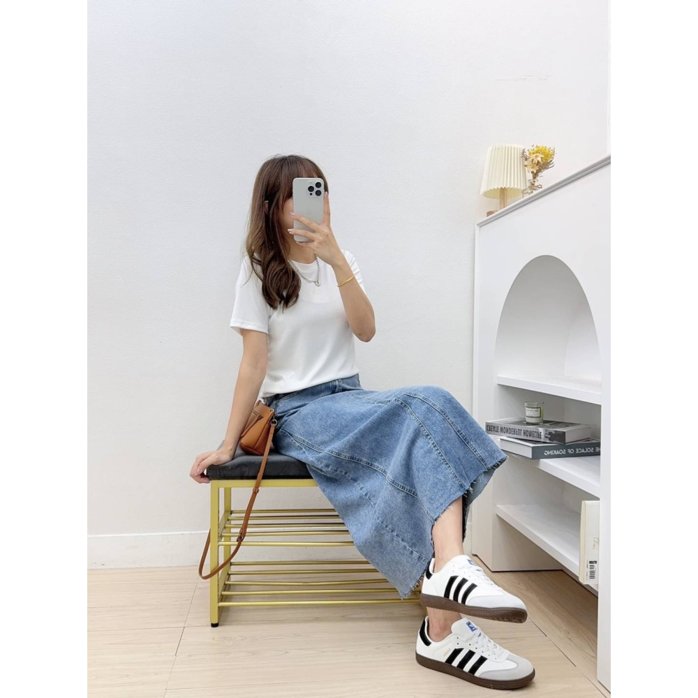 韓妞刷色不修邊Ａ字牛仔裙🤎牛仔裙 短裙 Ａ字 不修邊 Ａ字牛仔裙 休閒 刷色 不修邊長裙-細節圖6
