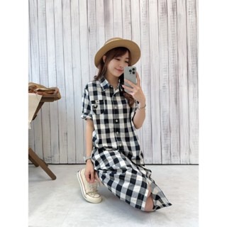 袋標釦經典格紋洋裝🤎洋裝 格紋 連身裙 裙裝 格紋洋裝 短袖 排釦-細節圖3