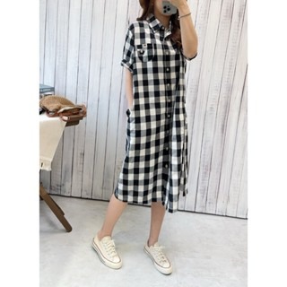 袋標釦經典格紋洋裝🤎洋裝 格紋 連身裙 裙裝 格紋洋裝 短袖 排釦-細節圖5