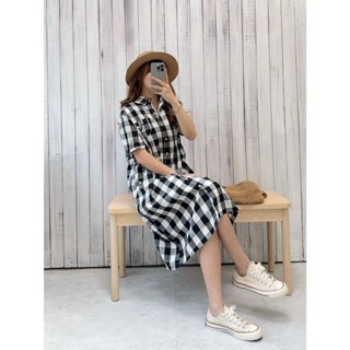 袋標釦經典格紋洋裝🤎洋裝 格紋 連身裙 裙裝 格紋洋裝 短袖 排釦-細節圖6