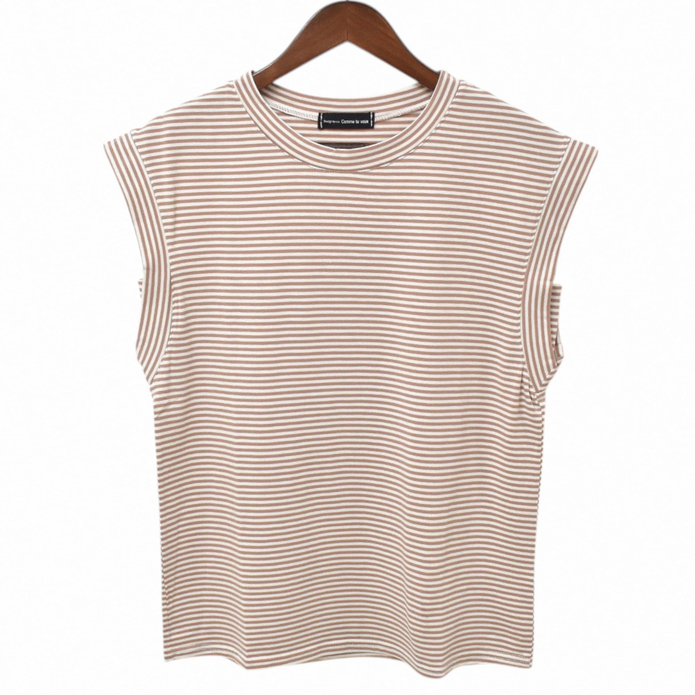 韓國無袖防曝光細條T🤎棉ＴＴ恤  上衣 無袖 圓領 細條 防曝光-細節圖4