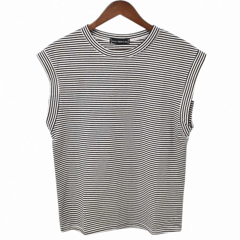 韓國無袖防曝光細條T🤎棉ＴＴ恤  上衣 無袖 圓領 細條 防曝光-細節圖5